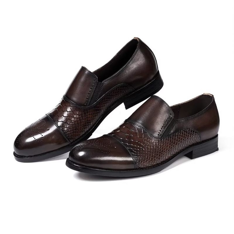 Sapatos Formais Masculinos Sofisticados Slip-on Elegância Em Couro - Café