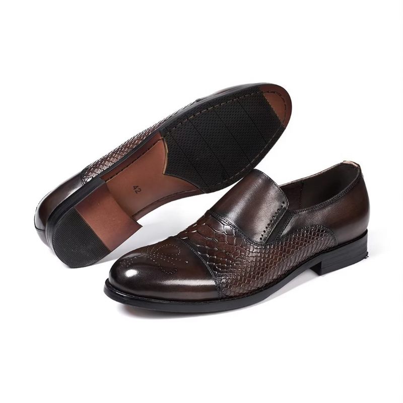 Sapatos Formais Masculinos Sofisticados Slip-on Elegância Em Couro - Café