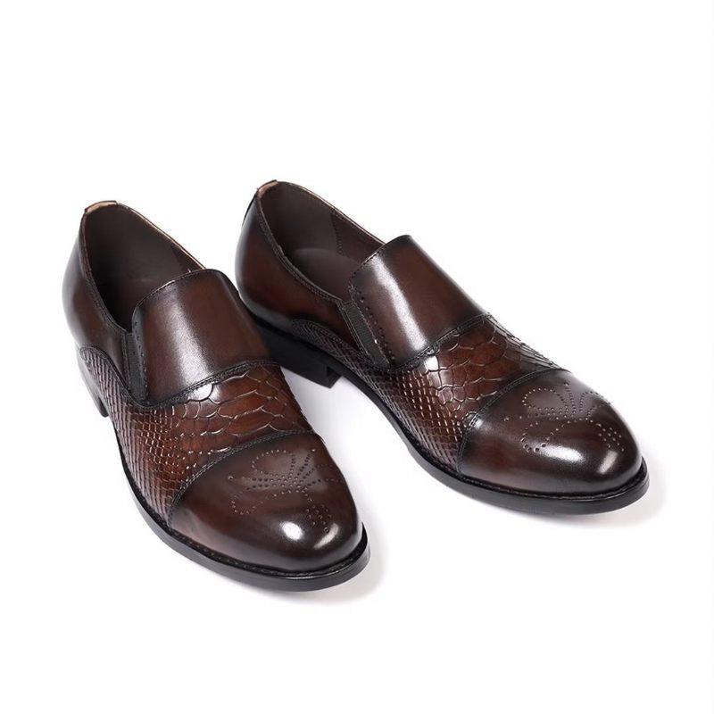 Sapatos Formais Masculinos Sofisticados Slip-on Elegância Em Couro - Café