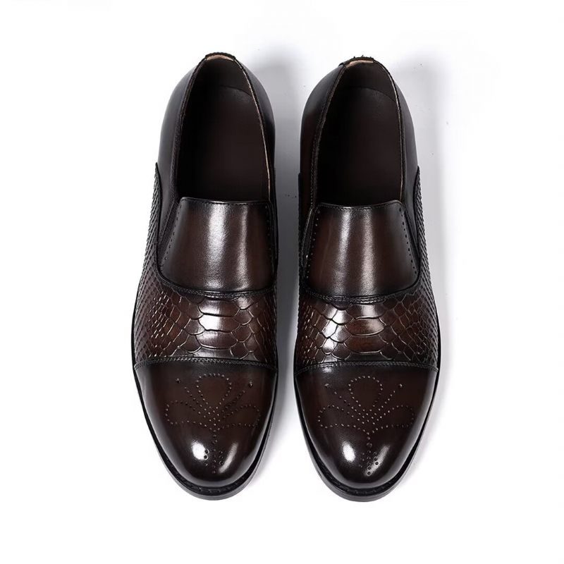 Sapatos Formais Masculinos Sofisticados Slip-on Elegância Em Couro - Café