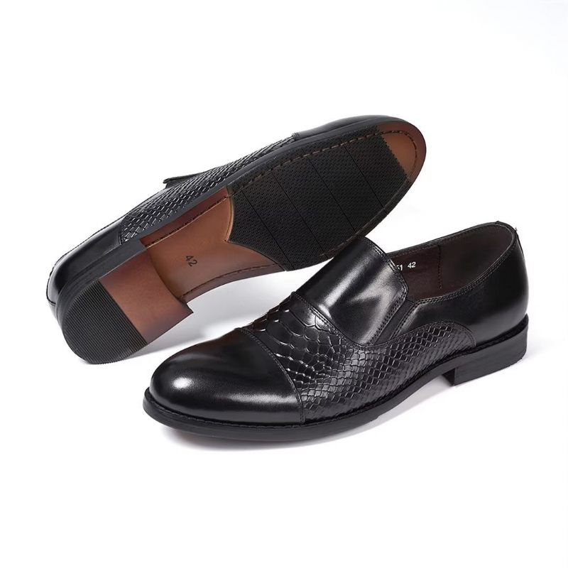 Sapatos Formais Masculinos Sofisticados Slip-on Elegância Em Couro - Preto