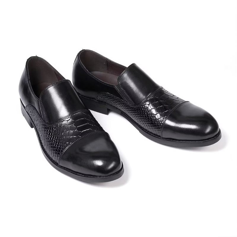 Sapatos Formais Masculinos Sofisticados Slip-on Elegância Em Couro - Preto