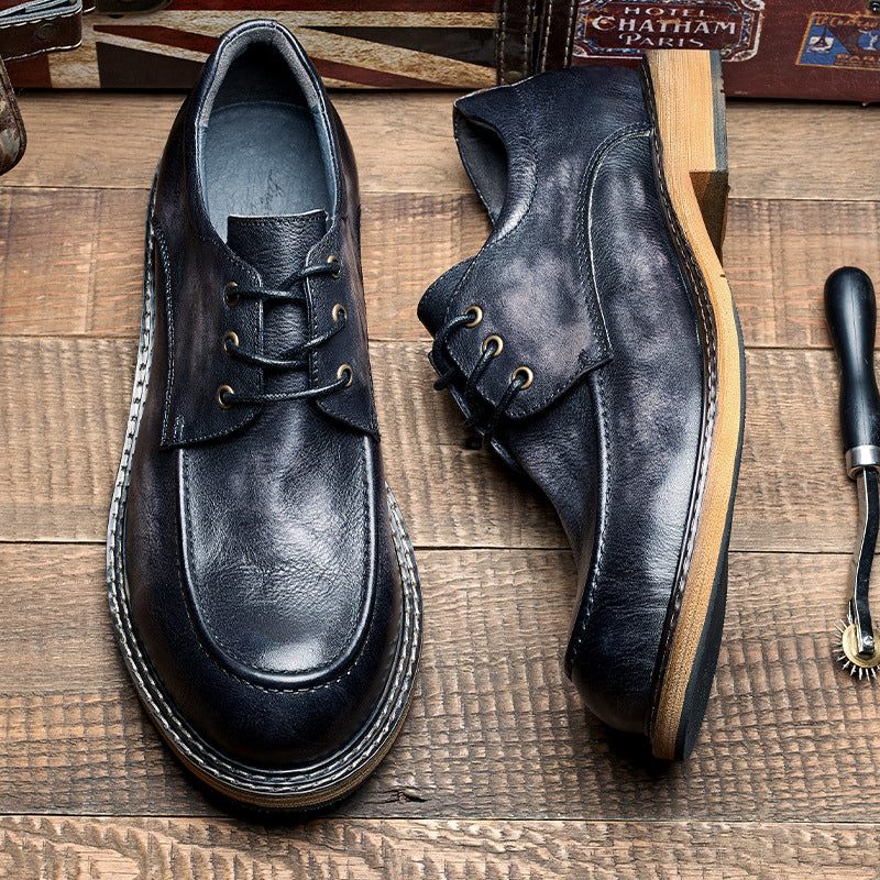 Sapatos Formais Masculinos Sombra Tentadora Mocassim Couro Retrô Elegante Com Cadarço - Preto