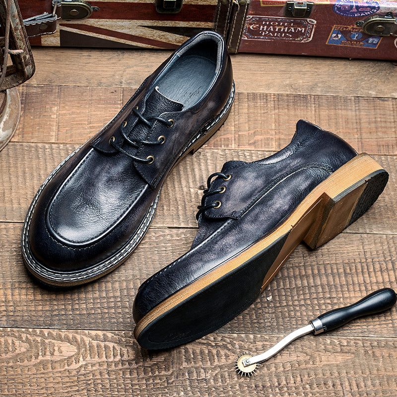 Sapatos Formais Masculinos Sombra Tentadora Mocassim Couro Retrô Elegante Com Cadarço - Preto