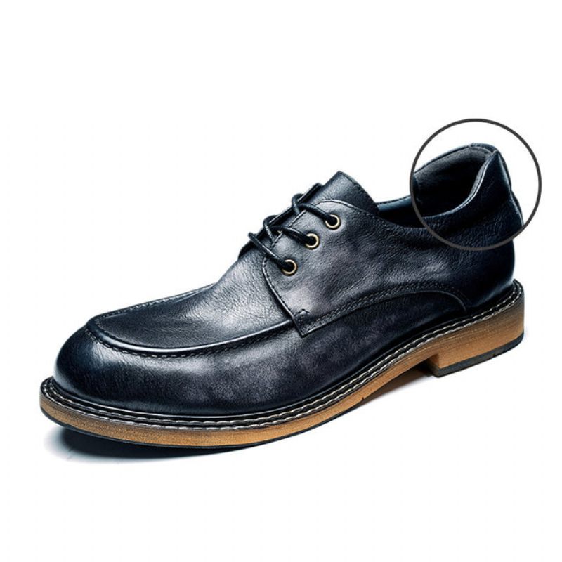 Sapatos Formais Masculinos Sombra Tentadora Mocassim Couro Retrô Elegante Com Cadarço - Preto