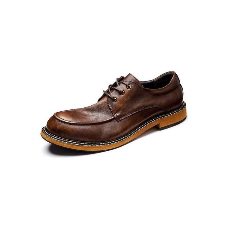 Sapatos Formais Masculinos Sombra Tentadora Mocassim Couro Retrô Elegante Com Cadarço - Café