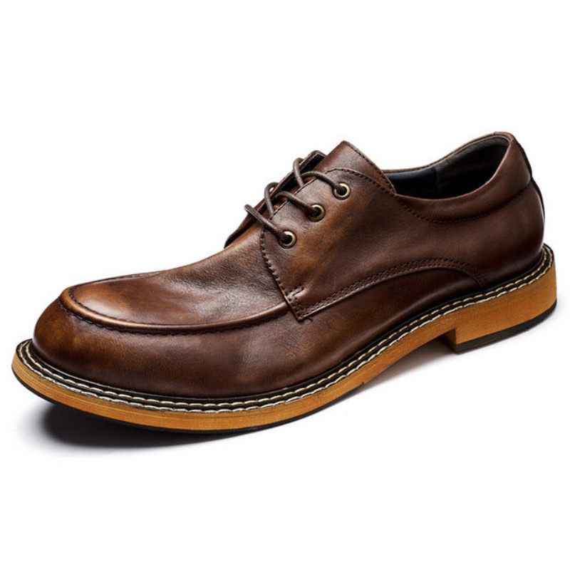 Sapatos Formais Masculinos Sombra Tentadora Mocassim Couro Retrô Elegante Com Cadarço - Café