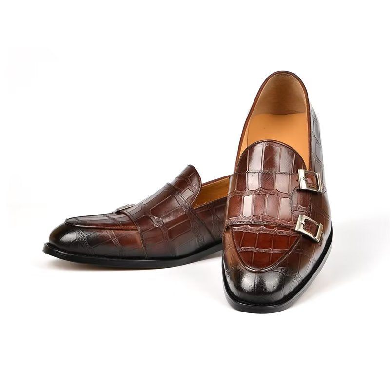 Sapatos Formais Masculinos Textura Exótica Modish Monkstrap Sociais - Café