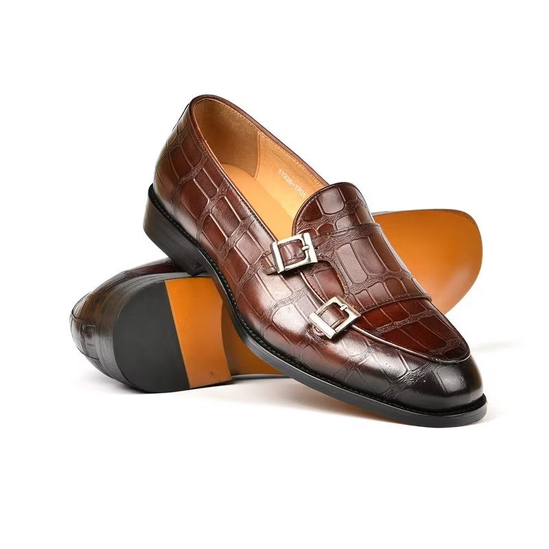 Sapatos Formais Masculinos Textura Exótica Modish Monkstrap Sociais - Café