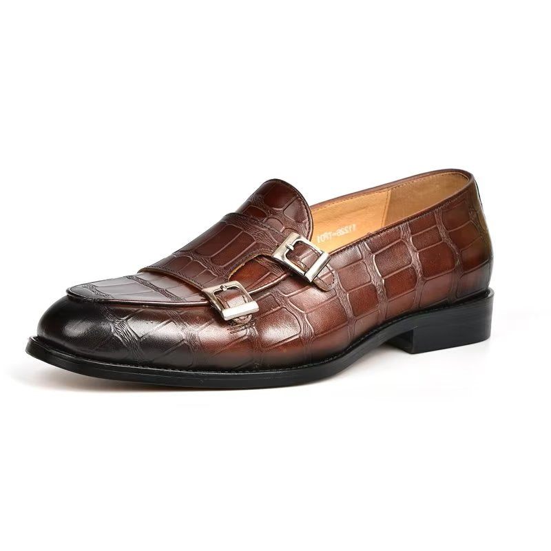 Sapatos Formais Masculinos Textura Exótica Modish Monkstrap Sociais - Café