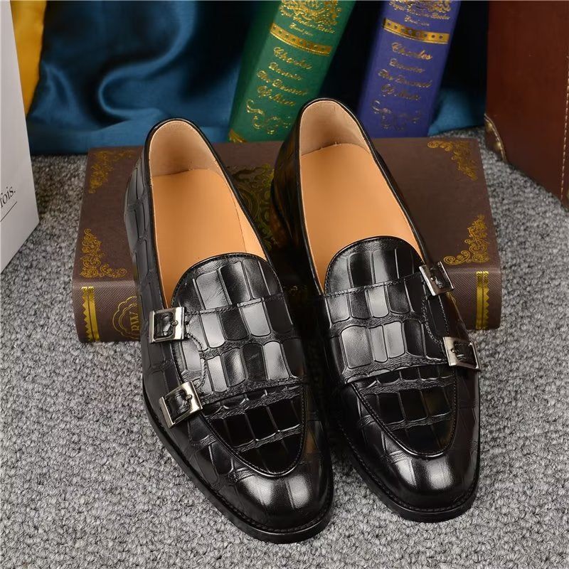 Sapatos Formais Masculinos Textura Exótica Modish Monkstrap Sociais - Preto