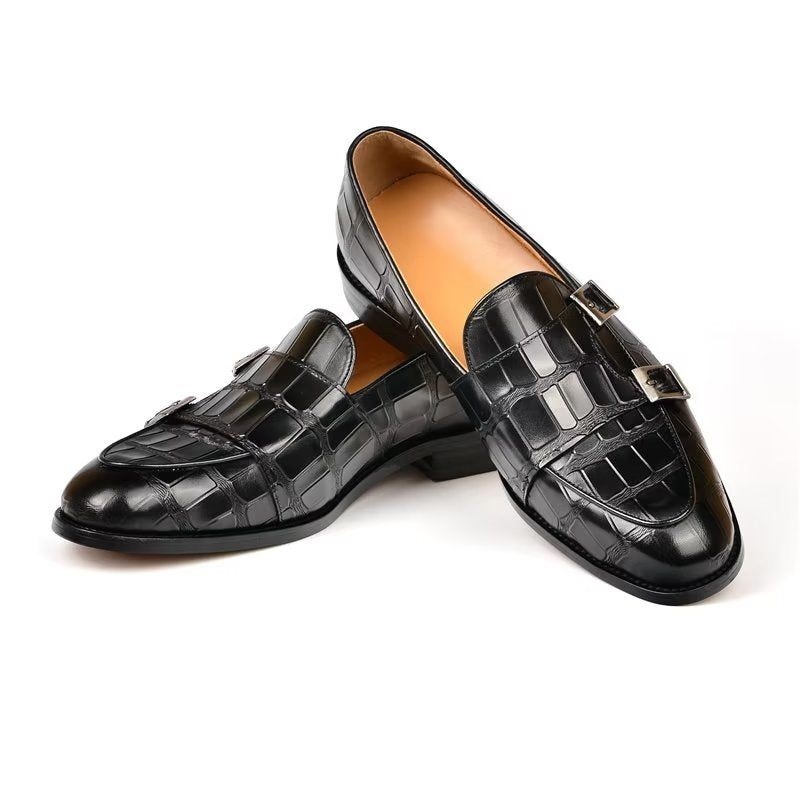 Sapatos Formais Masculinos Textura Exótica Modish Monkstrap Sociais - Preto