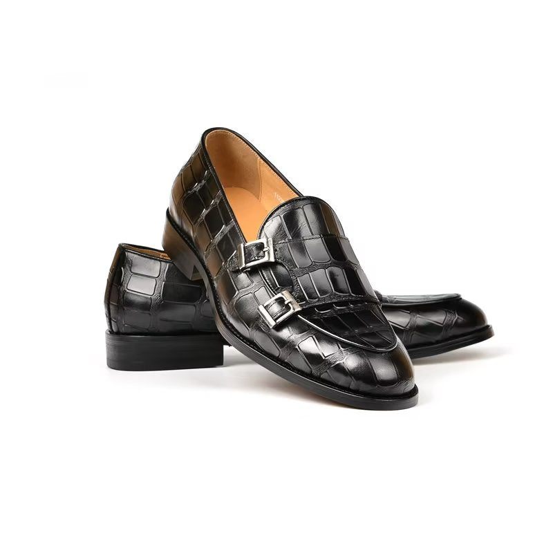 Sapatos Formais Masculinos Textura Exótica Modish Monkstrap Sociais - Preto