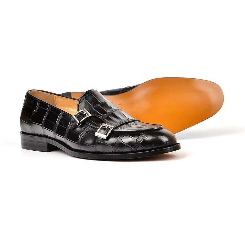 Sapatos Formais Masculinos Textura Exótica Modish Monkstrap Sociais - Preto