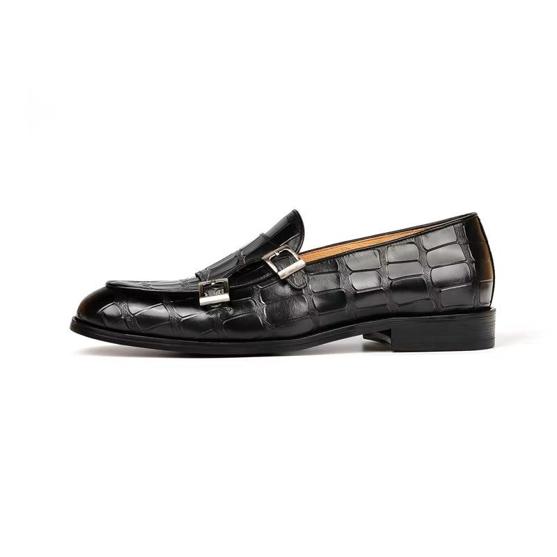 Sapatos Formais Masculinos Textura Exótica Modish Monkstrap Sociais - Preto