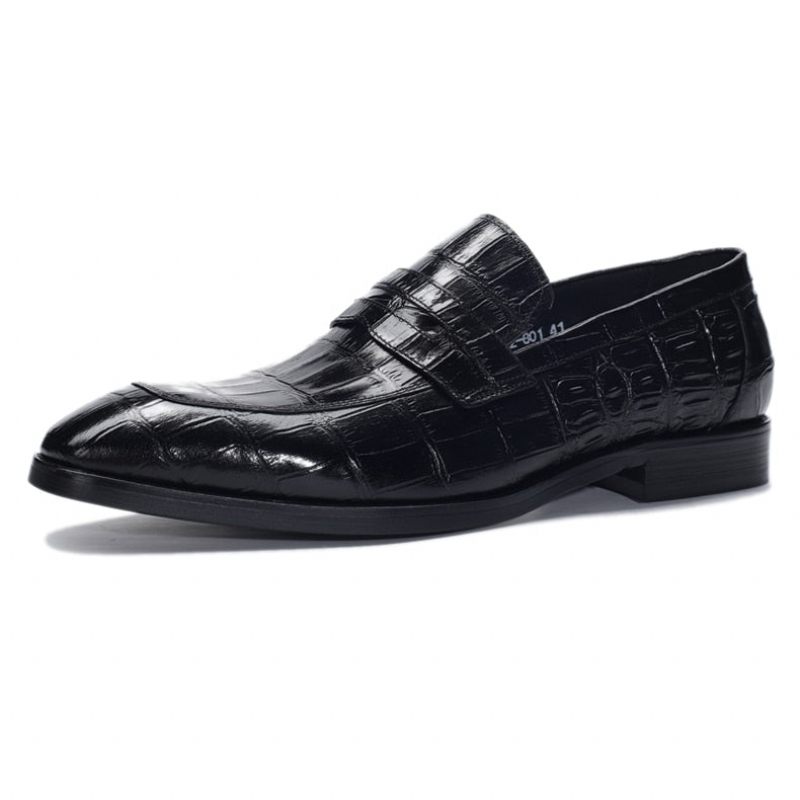 Sapatos Formais Masculinos Textura Exótica Slip-on Brogue - Preto