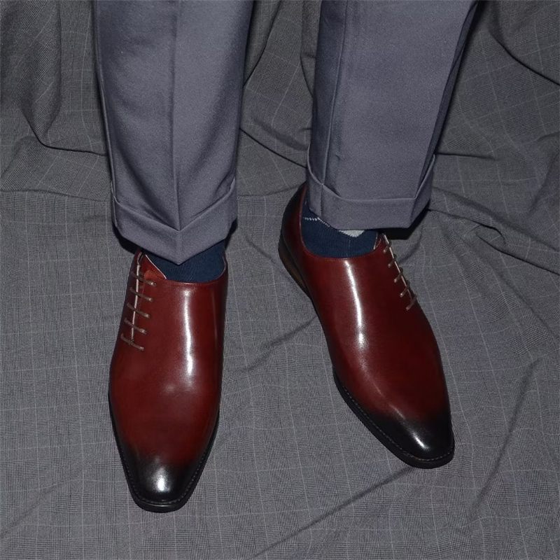 Sapatos Formais Masculinos Urbanos Chiques Com Cadarços Em Couro - Vermelho Marrom