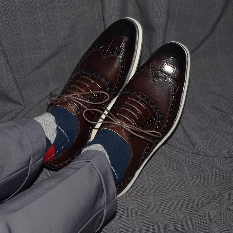 Sapatos Formais Masculinos Urbanos Executivos Com Bico Redondo - Café