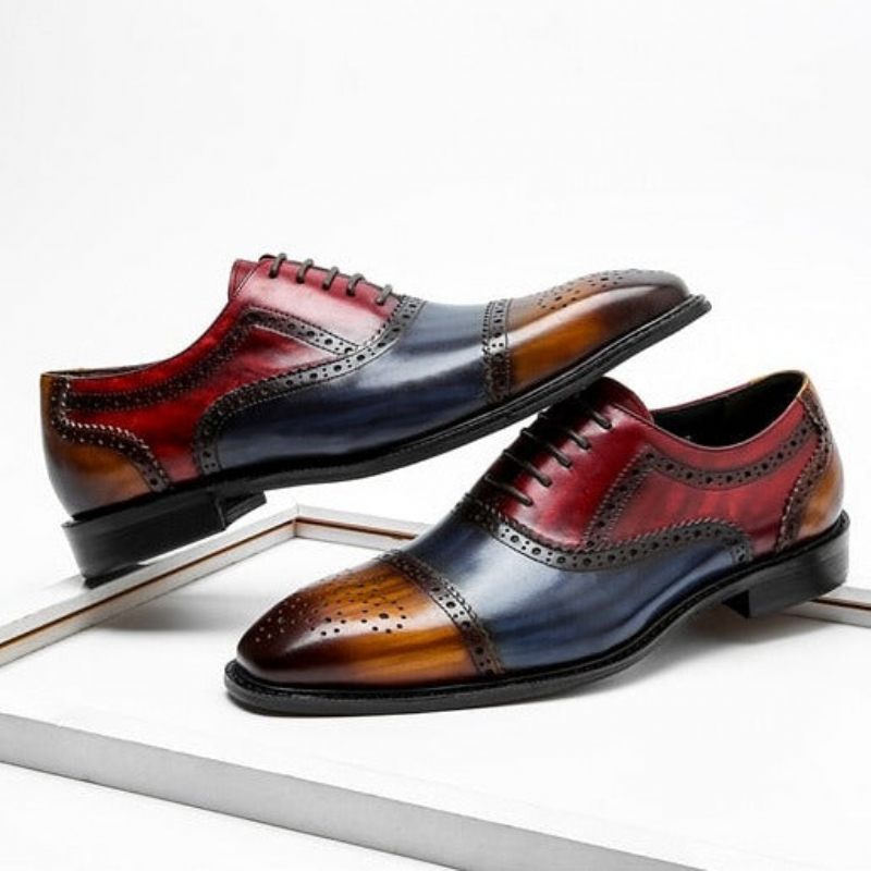 Sapatos Formais Masculinos Wingtip Leather Lace-up Oxfords - Exótico