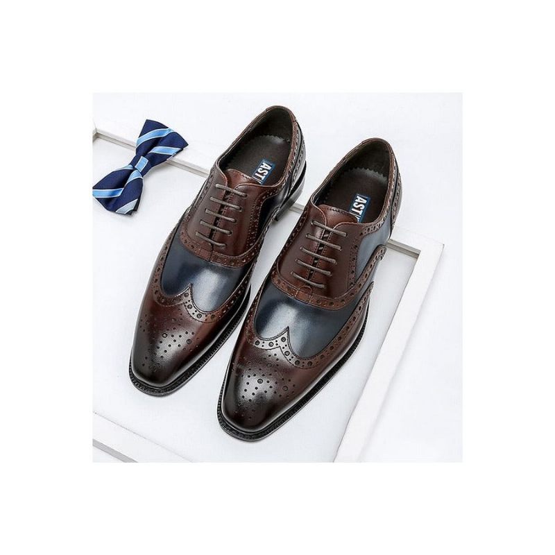 Sapatos Formais Masculinos Wingtip Leather Lace-up Oxfords - Azul