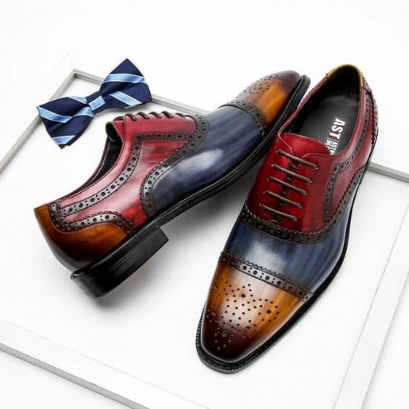 Sapatos Formais Masculinos Wingtip Leather Lace-up Oxfords - Exótico