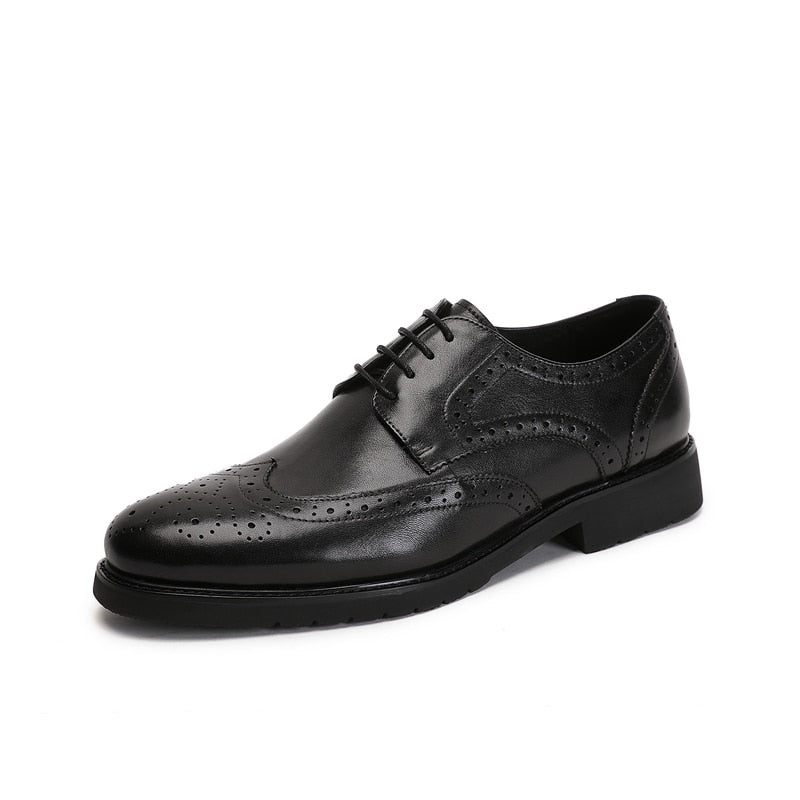 Sapatos Formais Masculinos Wingtip Luxo Exótico Bico Fino Oxford Brogues - Preto