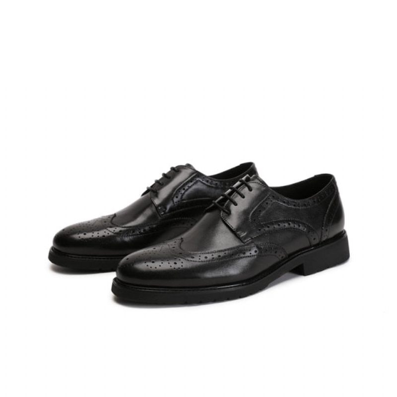 Sapatos Formais Masculinos Wingtip Luxo Exótico Bico Fino Oxford Brogues - Preto