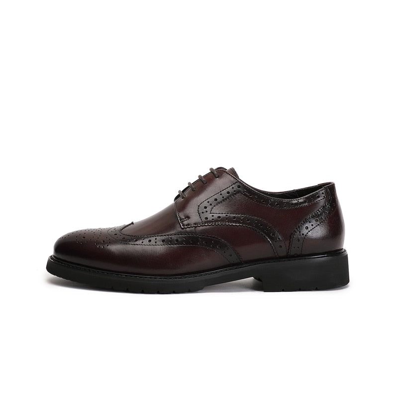 Sapatos Formais Masculinos Wingtip Luxo Exótico Bico Fino Oxford Brogues - Café