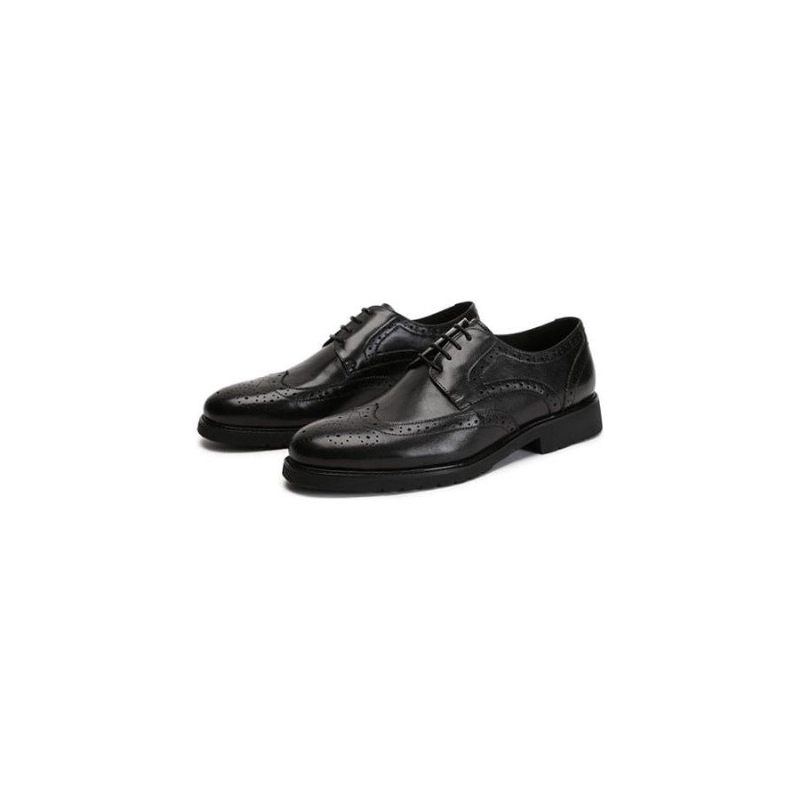 Sapatos Formais Masculinos Wingtip Luxo Exótico Bico Fino Oxford Brogues - Preto