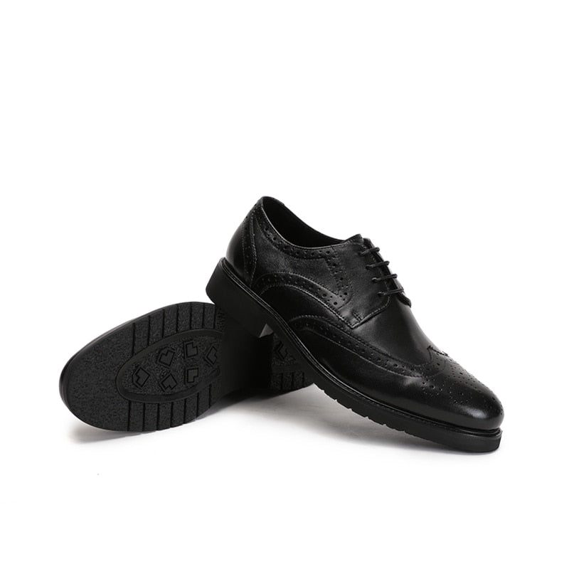 Sapatos Formais Masculinos Wingtip Luxo Exótico Bico Fino Oxford Brogues - Preto