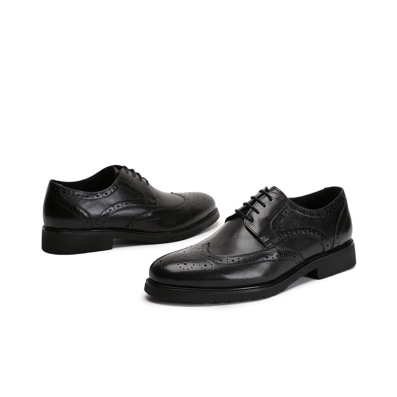 Sapatos Formais Masculinos Wingtip Luxo Exótico Bico Fino Oxford Brogues - Preto