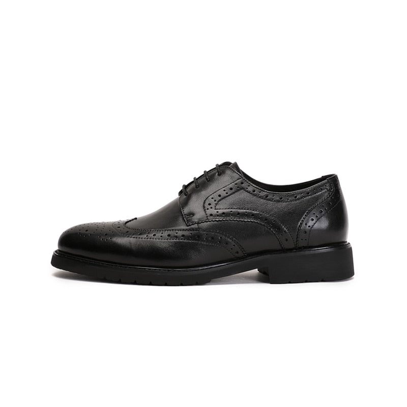 Sapatos Formais Masculinos Wingtip Luxo Exótico Bico Fino Oxford Brogues - Preto