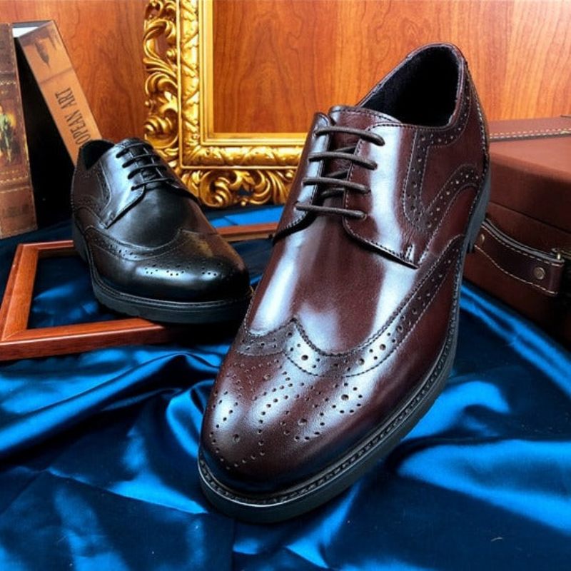 Sapatos Formais Masculinos Wingtip Luxo Exótico Bico Fino Oxford Brogues - Preto