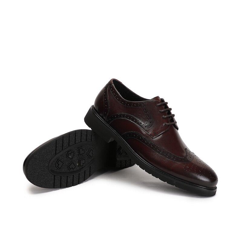 Sapatos Formais Masculinos Wingtip Luxo Exótico Bico Fino Oxford Brogues - Café