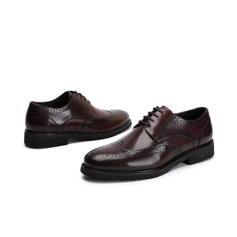 Sapatos Formais Masculinos Wingtip Luxo Exótico Bico Fino Oxford Brogues - Café