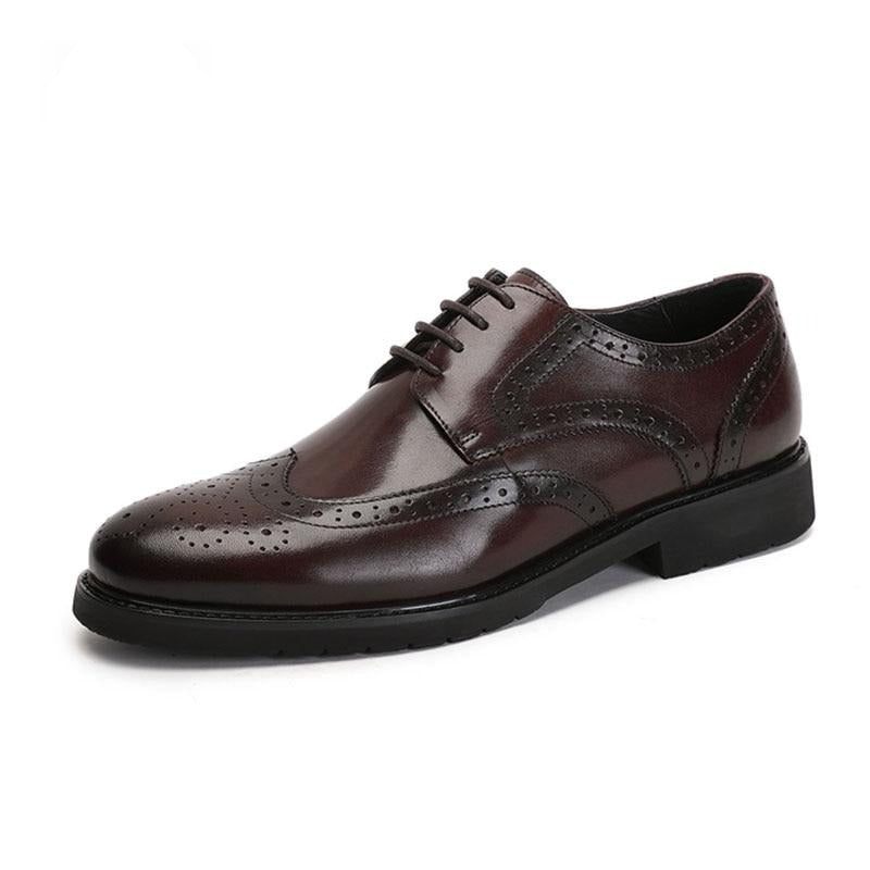 Sapatos Formais Masculinos Wingtip Luxo Exótico Bico Fino Oxford Brogues - Café