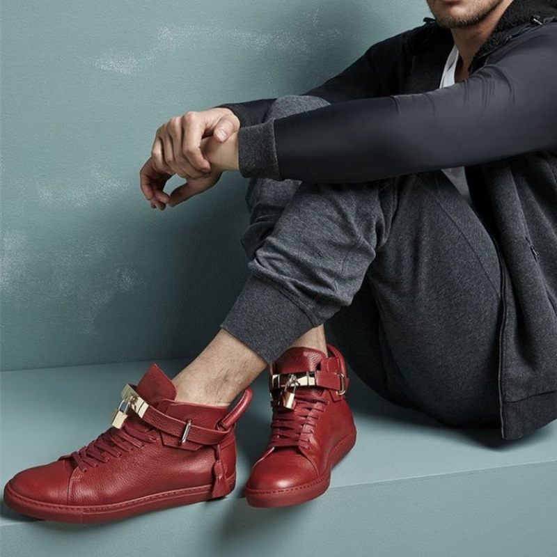 Tênis Masculino Luxo Com Padrão Suave Casual Cano Alto - Vermelho