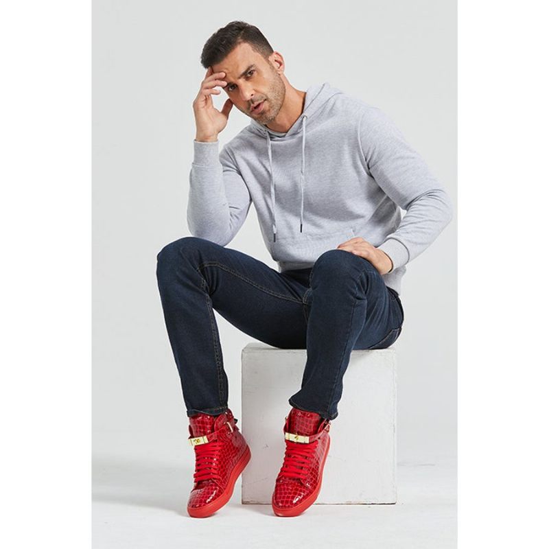 Tênis Masculino Luxo Crocemboss Casual Cano Alto - Vermelho