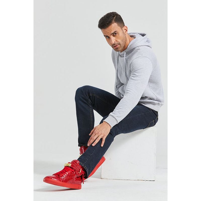 Tênis Masculino Luxo Crocemboss Casual Cano Alto - Vermelho