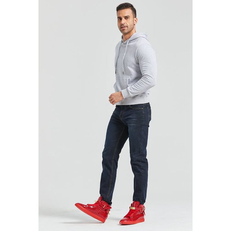 Tênis Masculino Luxo Crocemboss Casual Cano Alto - Vermelho