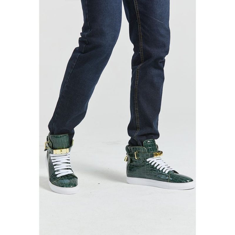 Tênis Masculino Luxo Crocemboss Casual Cano Alto - Verde