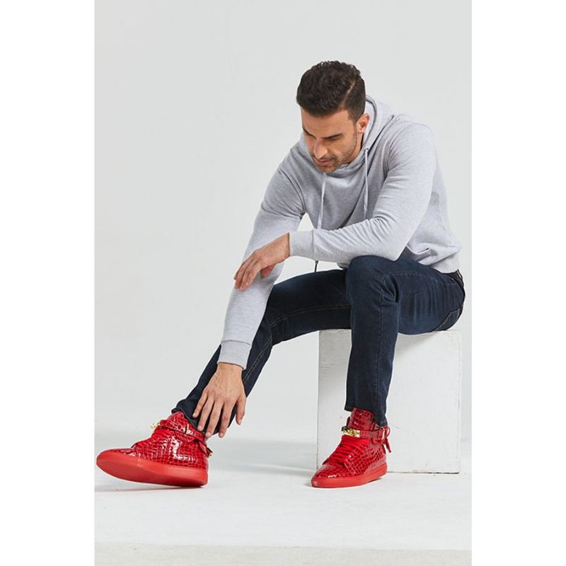 Tênis Masculino Luxo Crocemboss Casual Cano Alto - Vermelho