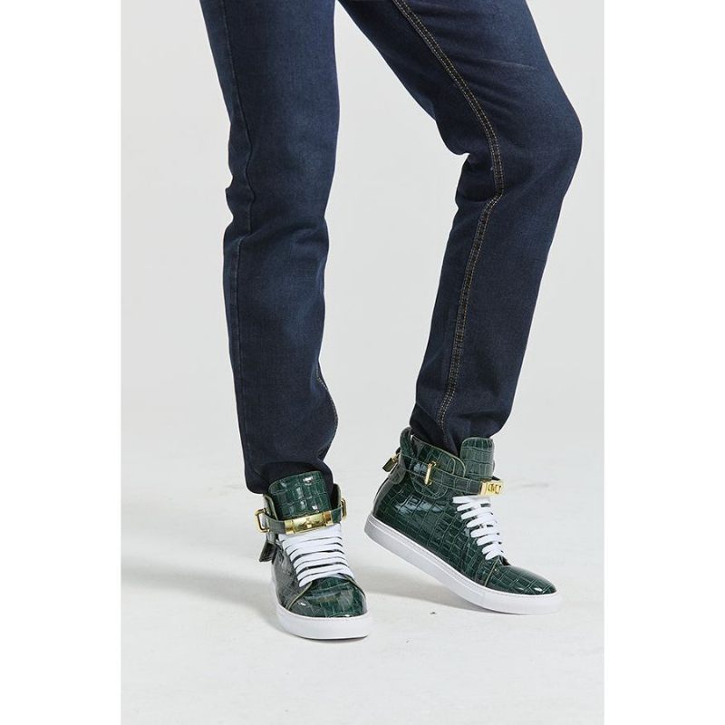 Tênis Masculino Luxo Crocemboss Casual Cano Alto - Verde