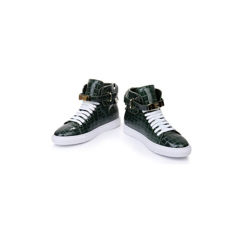 Tênis Masculino Luxo Crocemboss Casual Cano Alto - Verde