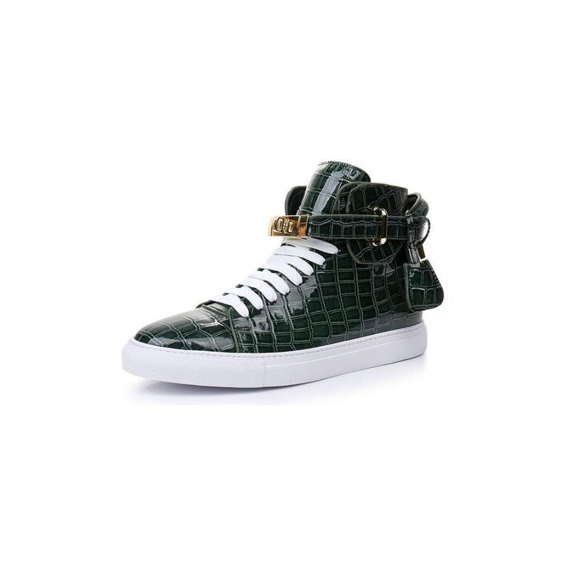 Tênis Masculino Luxo Crocemboss Casual Cano Alto - Verde