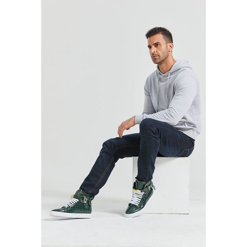 Tênis Masculino Luxuoso Crocemboss Casual Cano Alto - Verde