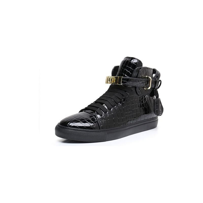 Tênis Masculino Luxuoso Crocemboss Casual Cano Alto - Preto