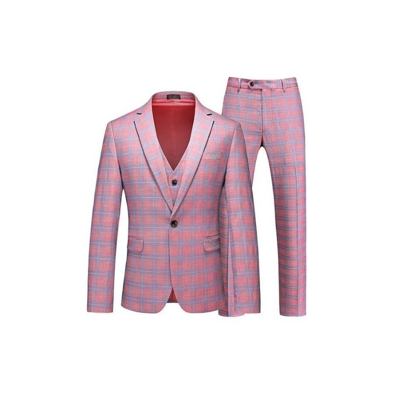 Ternos Masculinos Chiques Skinny Zipperfly Singlebreasted Terno 2 Peças - Rosa