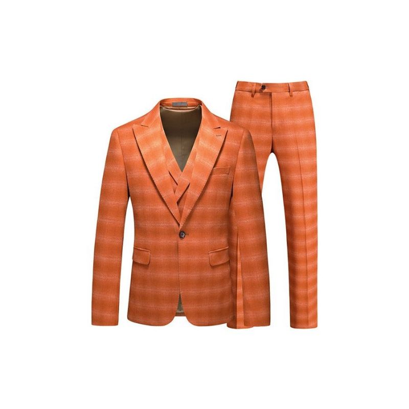 Ternos Masculinos Skinny Zipper Fly Terno 3 Peças - Laranja