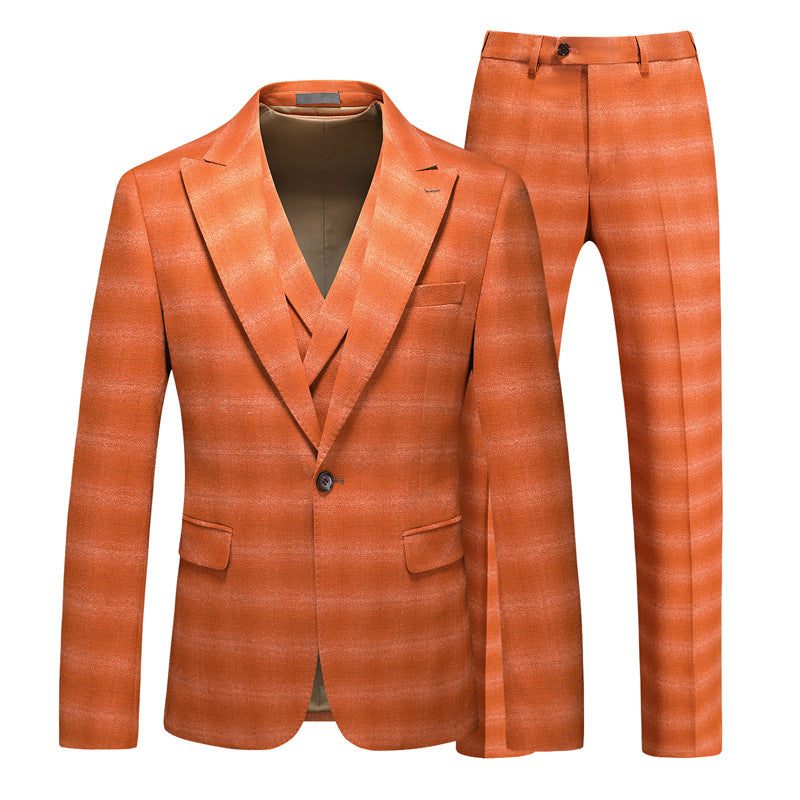 Ternos Masculinos Skinny Zipper Fly Terno 3 Peças - Laranja